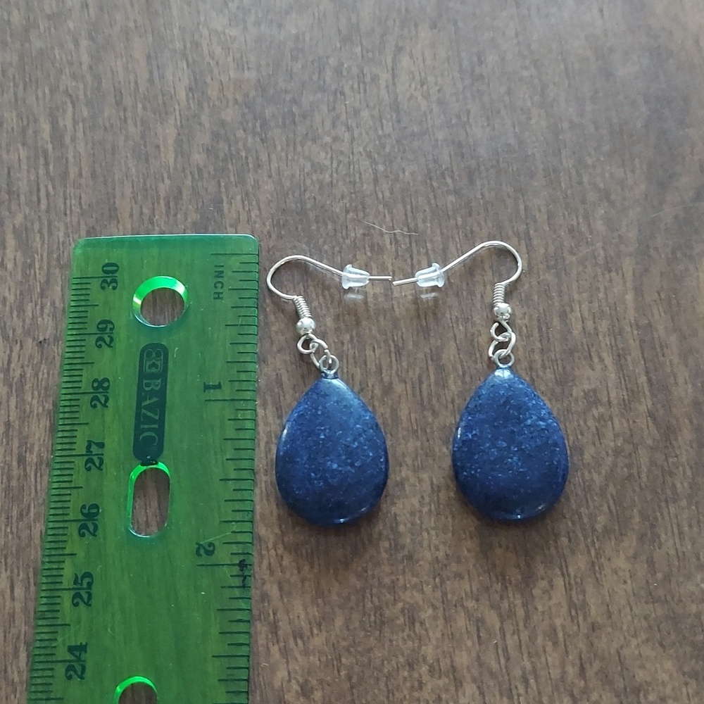 Hand Crafted Navy Blue Teardrop Stone Earrings - Picture 3 of 4